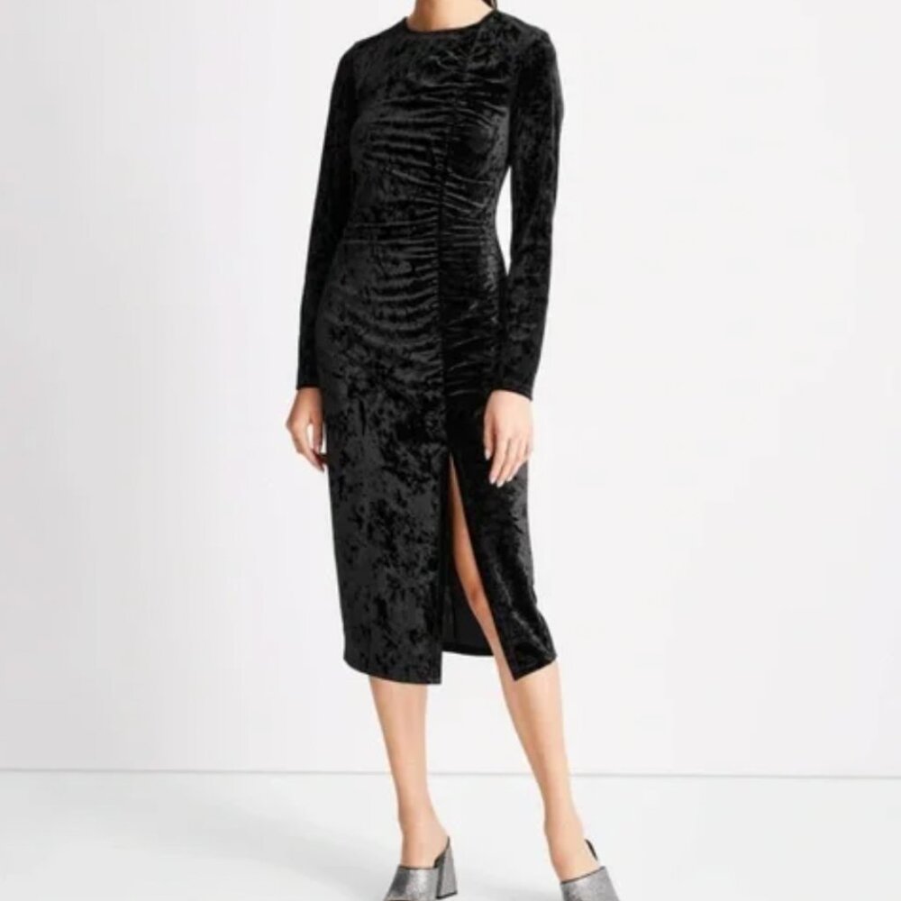 Target Future Collective Women's Velvet Ruched Long Sleeve Open Back Black Dress